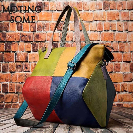 Oversized Women Tote Bag Genuine Leather Shoulder Bag Calfskin Vintage Style Patchwork Super LargeShopper Bag 2021 Women Trend - Executive-Skincare