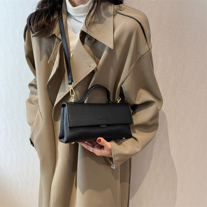 Ladies autumn and winter new handbag double layer ladies bag solid color retro messenger bag casual mobile phone bag - Executive-Skincare