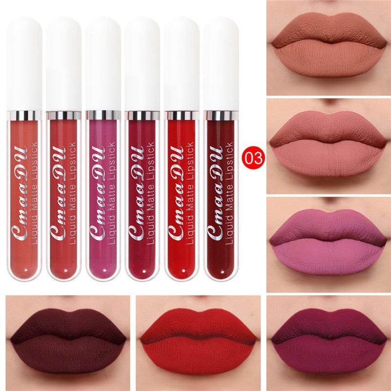 6 Colors/Set Fashion Matte Lip Gloss Sets Natural Moisturize Waterproof Lasting Velvet Sexy Red Liquid Lipstick Beauty Cosmetic - Executive-Skincare