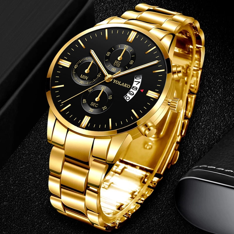 reloj hombre Fashion Men Stainless Steel Watch Luxury Calendar Quartz Wristwatch Business Watches Man Clock relogio masculino - Executive-Skincare