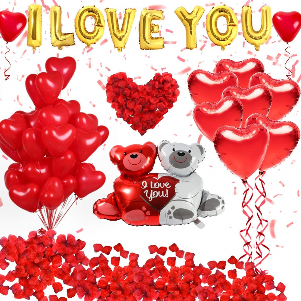 1Set Valentine&#39;s Day I Love You Hug Bear Balloons Foil Heart Balloon for Wedding Party Decoration Baby Shower Birthday Supplies - Executive-Skincare