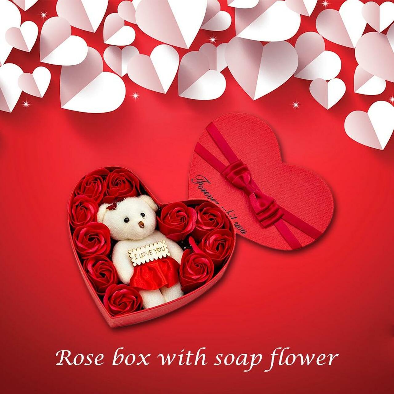 Teddy Bear Rose Artificielle Flower Decoration Soap Artificial Rose Flowers Valentines Day Gift Box Heart San Valentin Rose Bear - Executive-Skincare