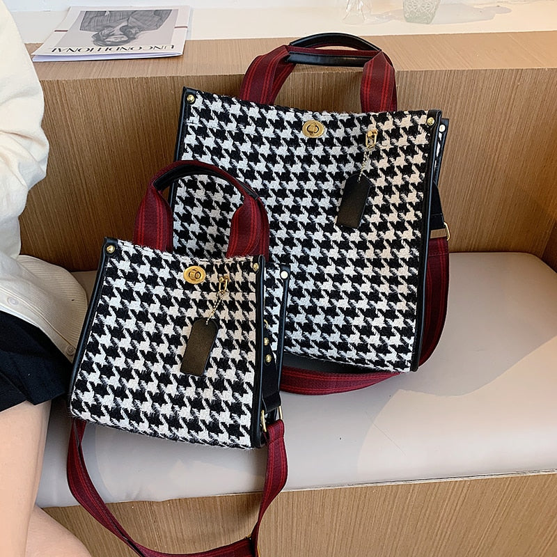 Fashion Houndstooth Handbags Luxury Designer Tote Brand Women&#39;s Bag Large Canvas Shoulder Crossbody Bag Travel Shopper Bag Purse - Executive-Skincare