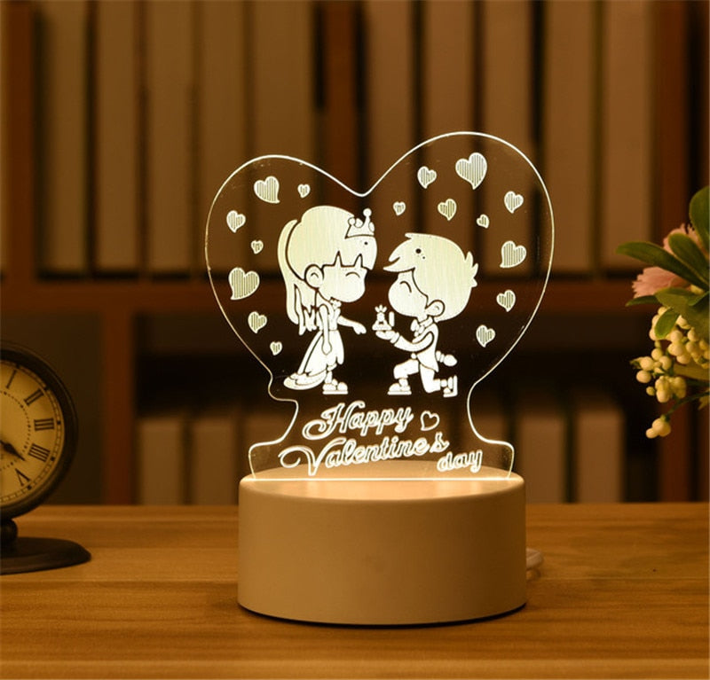 Romantic Love 3D Acrylic Led Lamp for Home Children&#39;s Night Light Table Lamp Birthday Party Decor Valentine&#39;s Day Bedside Lamp - Executive-Skincare