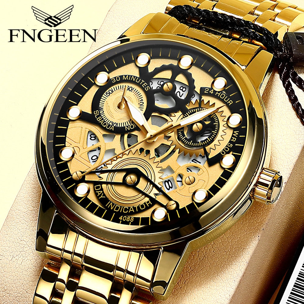 2022 Gold Top Brands Men Wristwatches Waterproof Luxury Golden Wrist Watch For Male Clock Dropshipping Gifts Relogio Masculino - Executive-Skincare