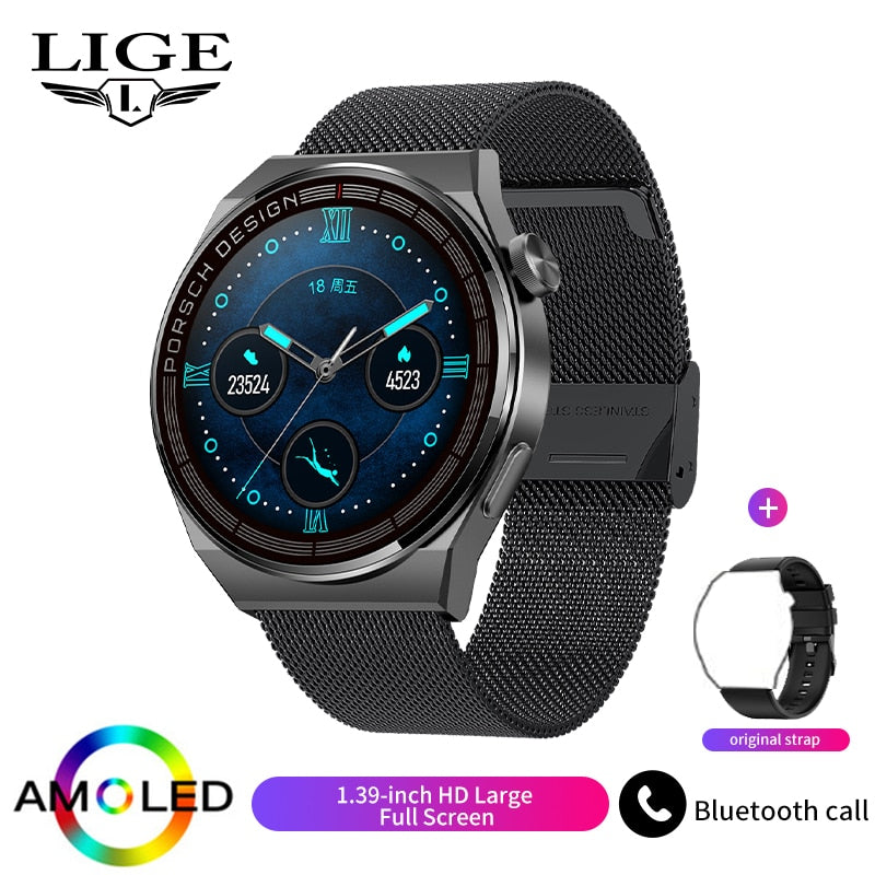 LIGE New Smart Watch Men AMOLED 390*390 HD Screen Always Display Time Fitness Bracelet Waterproof Stainless Steel Smartwatch Men - Executive-Skincare