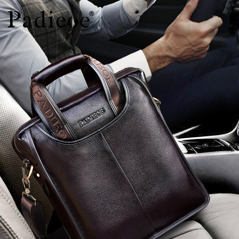 Padieoe Vintage Men Briefcase Genuine Leather Men Messenger Bags Fashion Male Tote Bags Leather Business Men Bag Shoulder Bags - Executive-Skincare