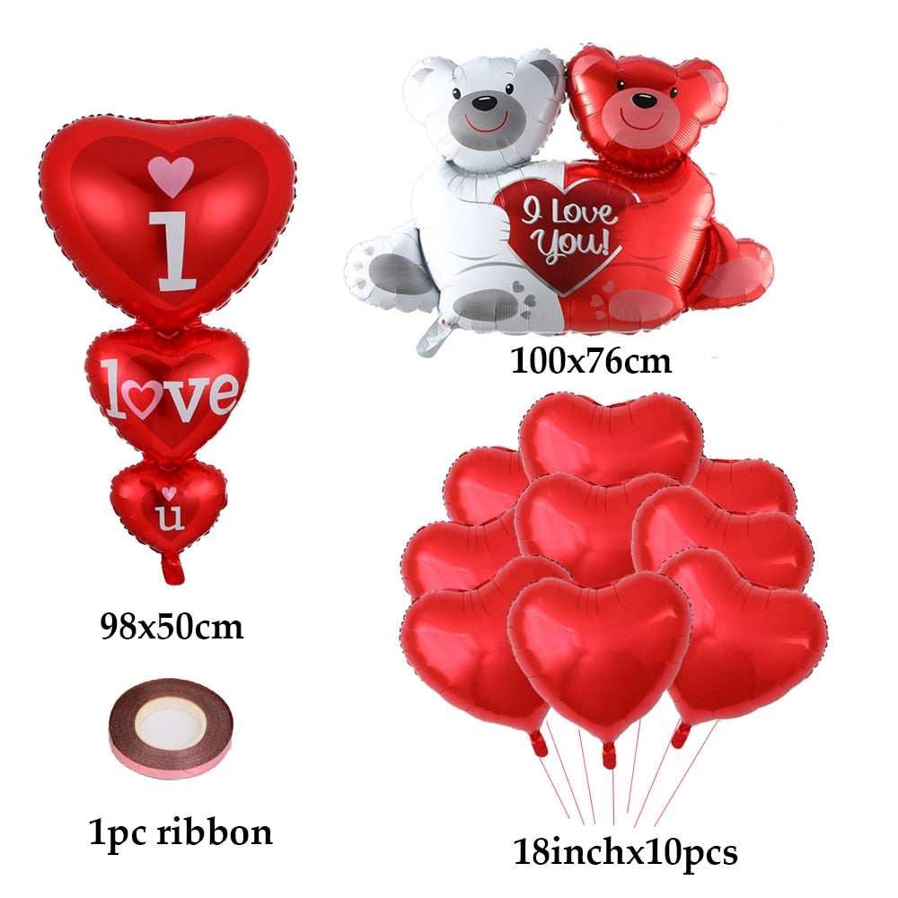 1Set Valentine&#39;s Day I Love You Hug Bear Balloons Foil Heart Balloon for Wedding Party Decoration Baby Shower Birthday Supplies - Executive-Skincare