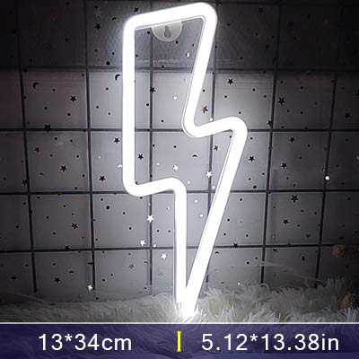 LED Home Neon Lightning Shaped Sign Neon Fulmination Light USB Decorative Light Wall Decor for Kids Baby Room Wedding Party - Executive-Skincare