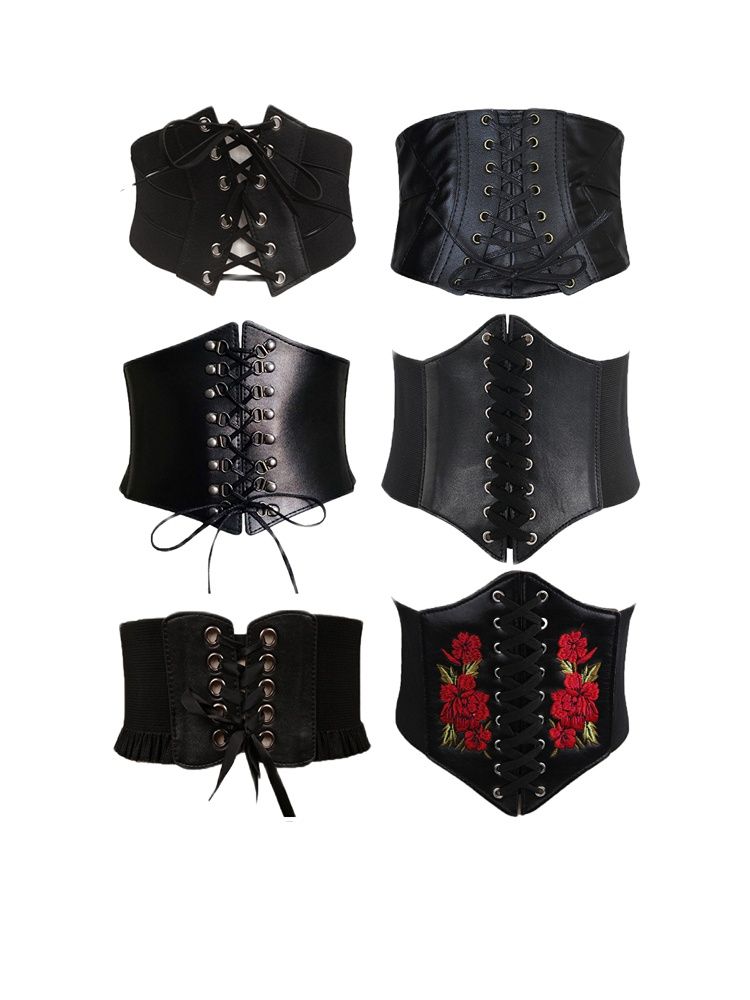 New Corset Black Wide Belts Pu Leather Punk Slimming Body Belts For Women Gothic Clothing Underbust Elastic Bustier Dress Girdle - Executive Quality Store