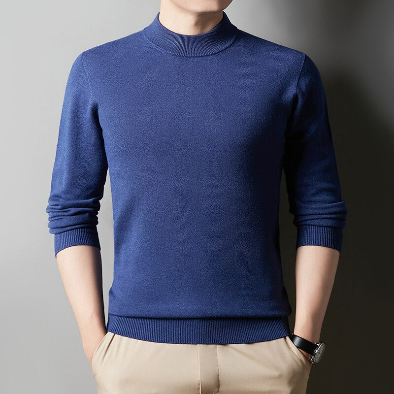 Autumn Winter Men&#39;s Half Turtleneck Warm Sweater Fashion Casual Thick Knitted Pullover Solid Bottoming Shirt Male Brand Clothing - Executive-Skincare