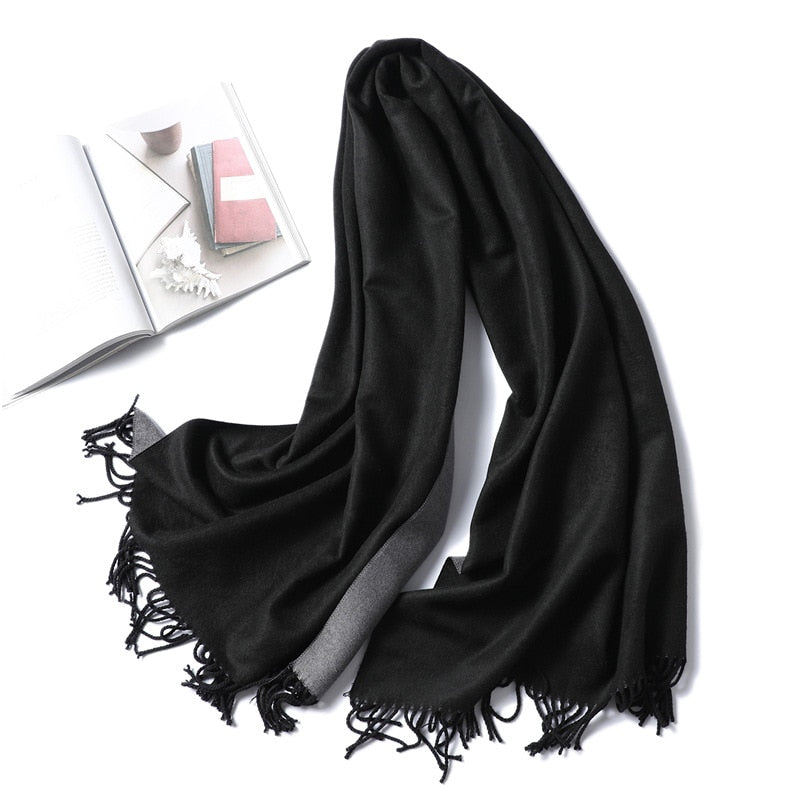 Winter Cashmere Scarf Women Thick Warm Shawls Wraps Lady Solid Scarves Fashion Tassels Pashmina Blanket Quality Foulard 2022 New - Executive-Skincare