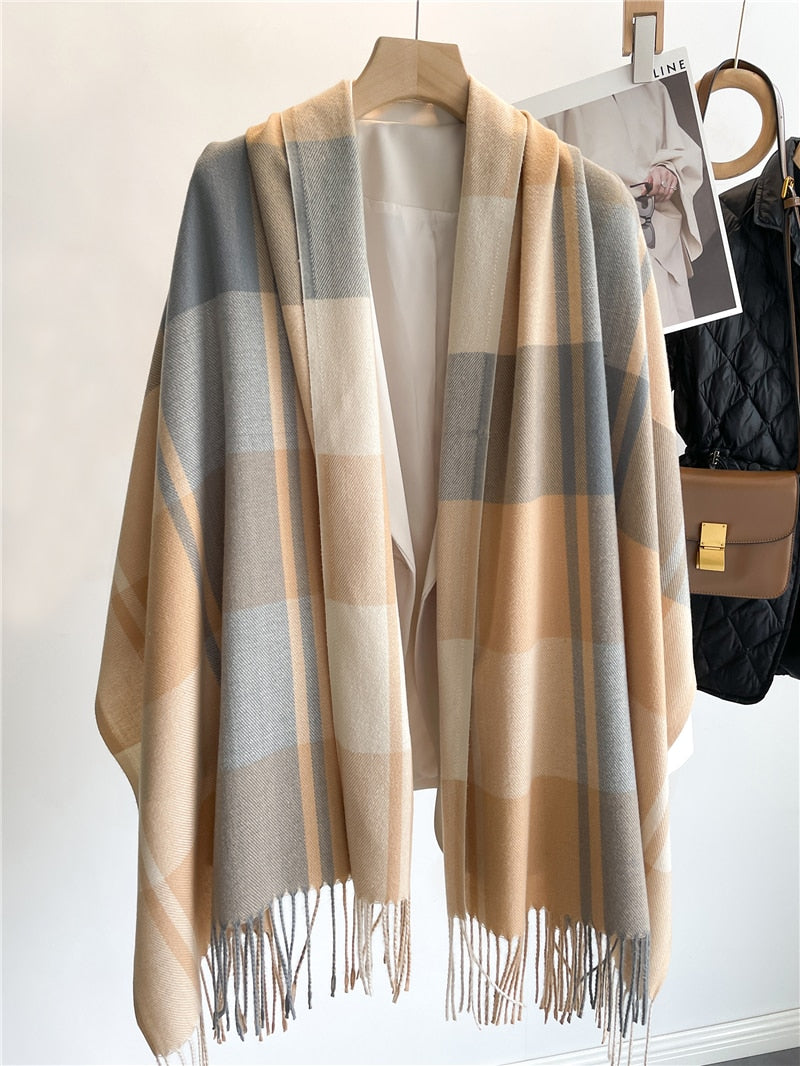 Luxury Plaid Scarf Winter Warm Cashmere Women Long Pashmina Foulard Female Scarves Lady Tassel Shawl Wraps 2022 Design New - Executive-Skincare