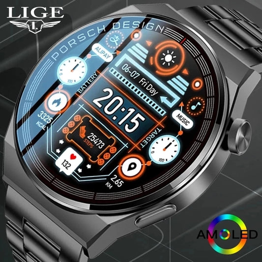 LIGE New Smart Watch Men AMOLED 390*390 HD Screen Always Display Time Fitness Bracelet Waterproof Stainless Steel Smartwatch Men - Executive-Skincare