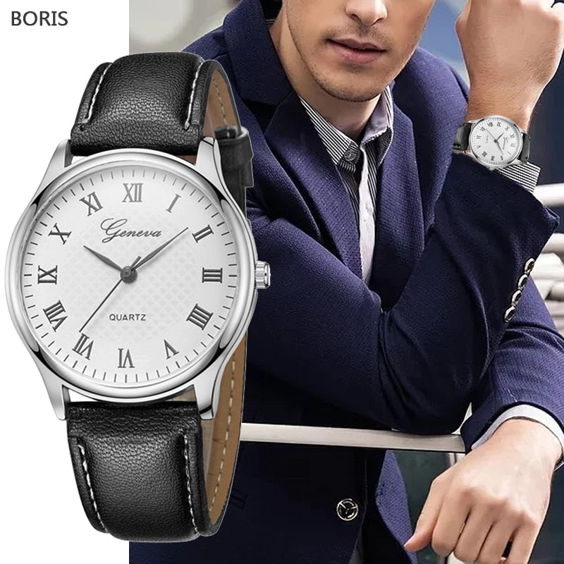 Modern Fashion Black Quartz Men Watches Tide Brand Leather Band Big Dial Men&#39;s Business Clock Drop Shipping Relojes Hombre - Executive-Skincare