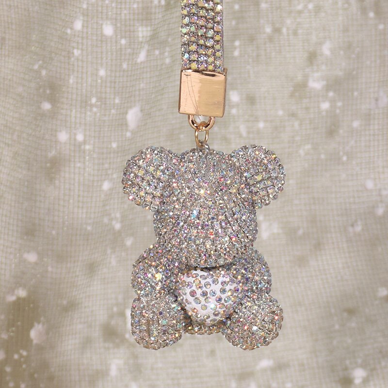 keychain cute diamond-encrusted bear car key pendant diamond female high-end personality bag pendant Valentine&#39;s Day present - Executive-Skincare