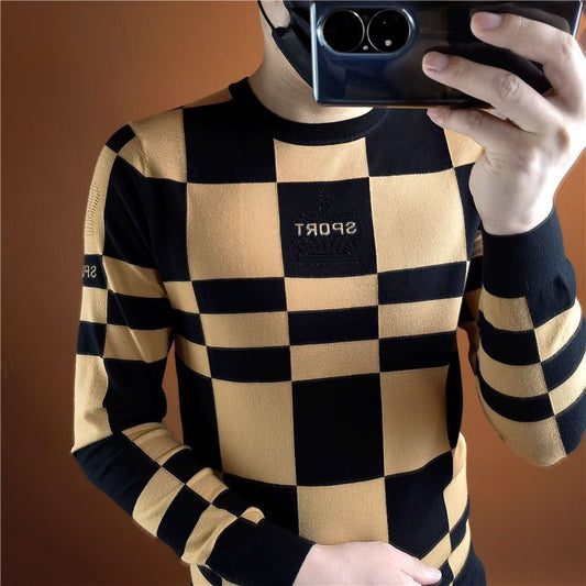 Fashion Printed O-Neck Loose Letter Lattice T-Shirt Men&#39;s Clothing 2022 Autumn New Oversized Casual Pullovers Korean Tee Shirt - Executive-Skincare