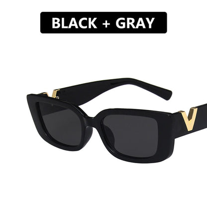 Retro Cat eyt Frame Sunglasses Women 2022 Luxury V Sun Glasses Men Fashion Rectangle Jelly Sunglasses with Metal Hinges UV400 - Executive-Skincare