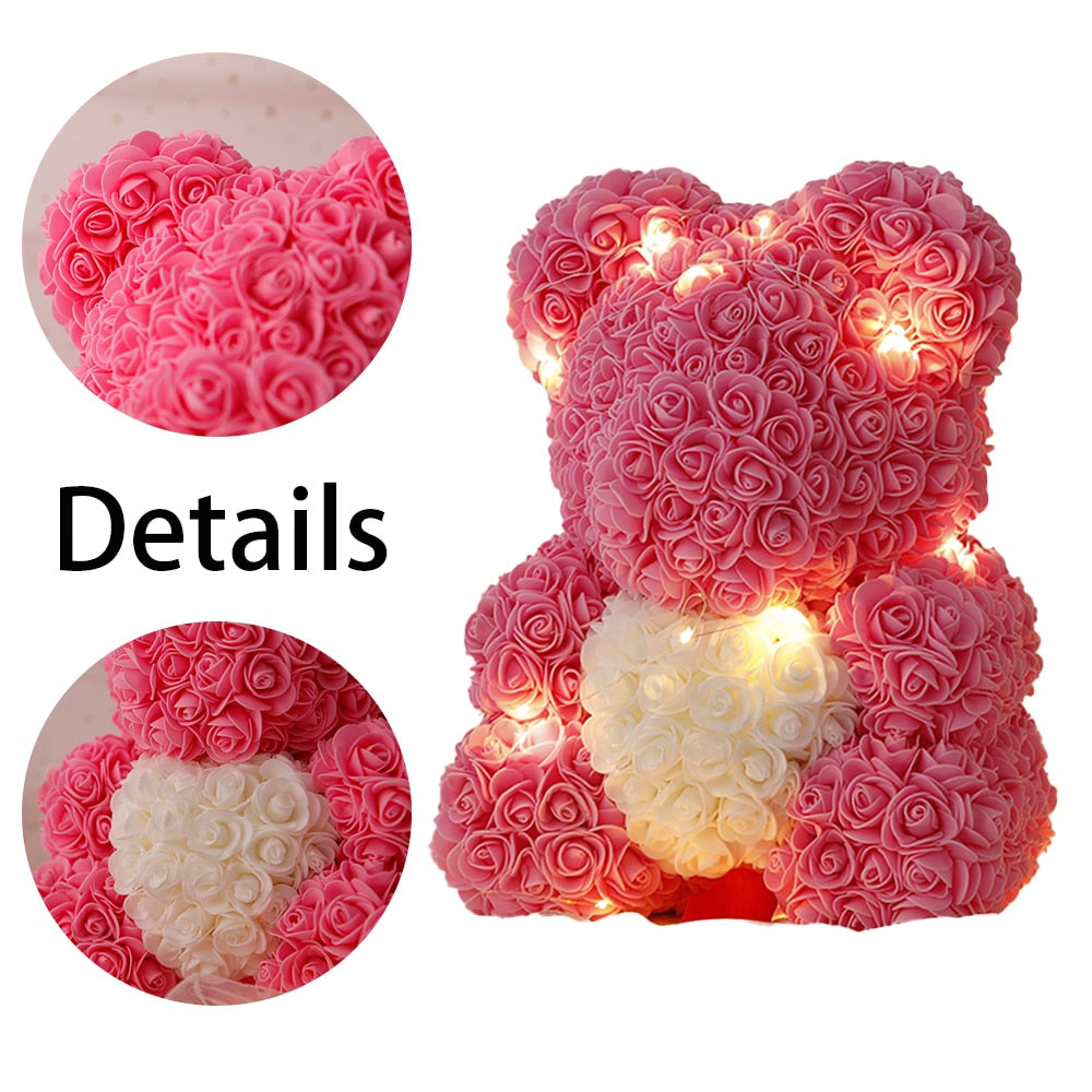 25cm Rose Bear Heart Artificial Flower Rose Teddy Bear for Home Girl Birthday Christmas Valentine  Gift Wedding Party Decoration - Executive-Skincare