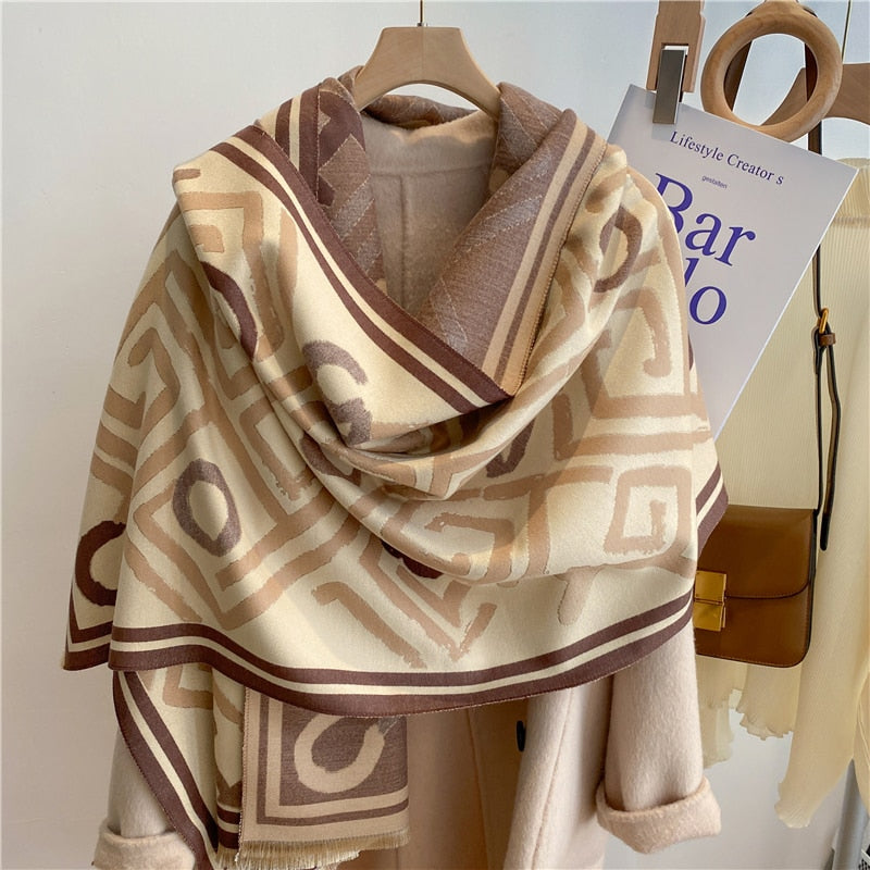 Luxury Brand Cashmere Warm Scarf for Women Design Winter Thick Shawl Wrap Pashmina Blanket Poncho Female Bufanda Echarpe Foulard - Executive-Skincare