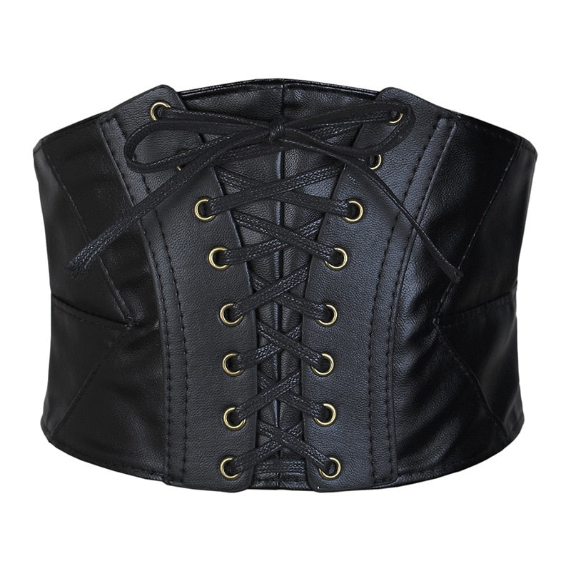 New Corset Black Wide Belts Pu Leather Punk Slimming Body Belts For Women Gothic Clothing Underbust Elastic Bustier Dress Girdle - Executive Quality Store