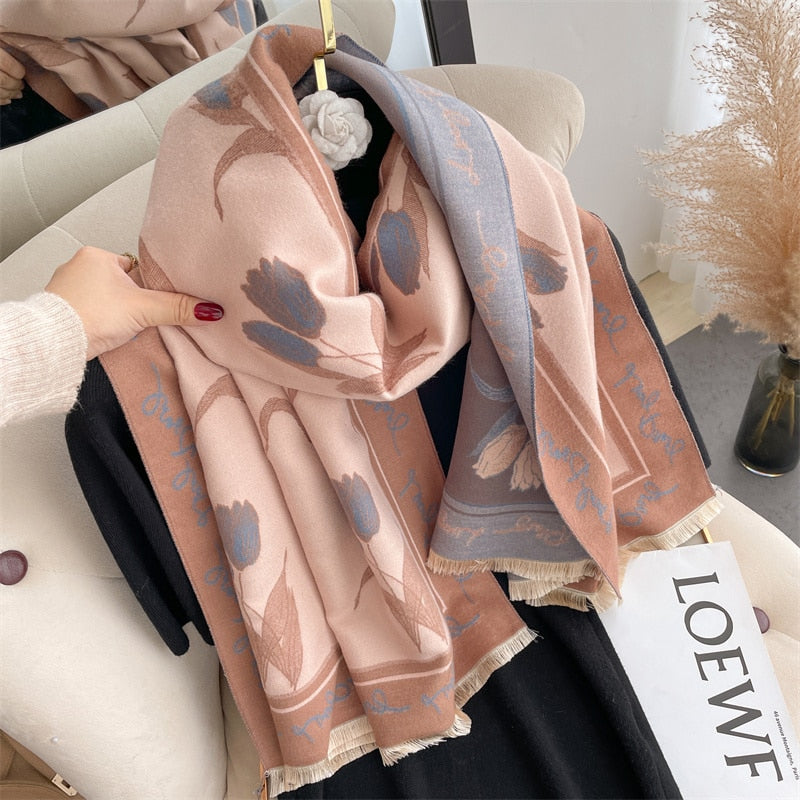 Luxury Brand Cashmere Warm Scarf for Women Design Winter Thick Shawl Wrap Pashmina Blanket Poncho Female Bufanda Echarpe Foulard - Executive-Skincare