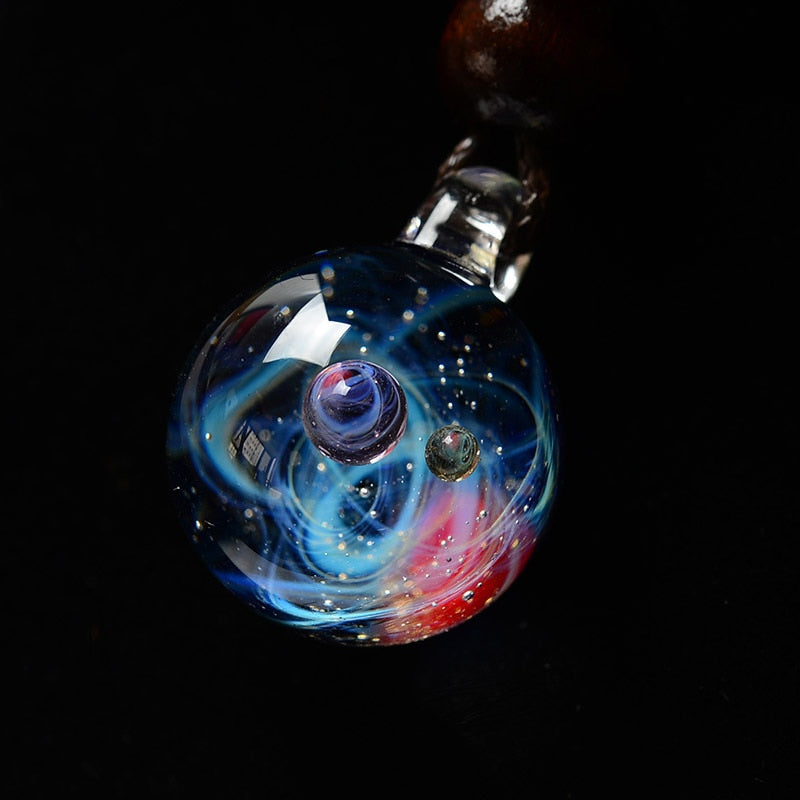 BOEYCJR Universe Glass Bead Planets Pendant Necklace Galaxy Rope Chain Solar System Design Necklace for Women - Executive-Skincare