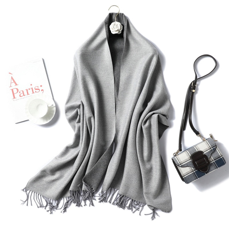 Winter Cashmere Scarf Women Thick Warm Shawls Wraps Lady Solid Scarves Fashion Tassels Pashmina Blanket Quality Foulard 2022 New - Executive-Skincare