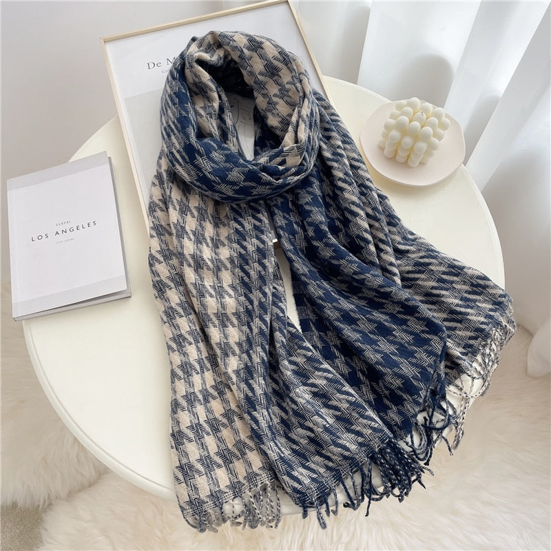 Luxury Plaid Scarf Winter Warm Cashmere Women Long Pashmina Foulard Female Scarves Lady Tassel Shawl Wraps 2022 Design New - Executive-Skincare