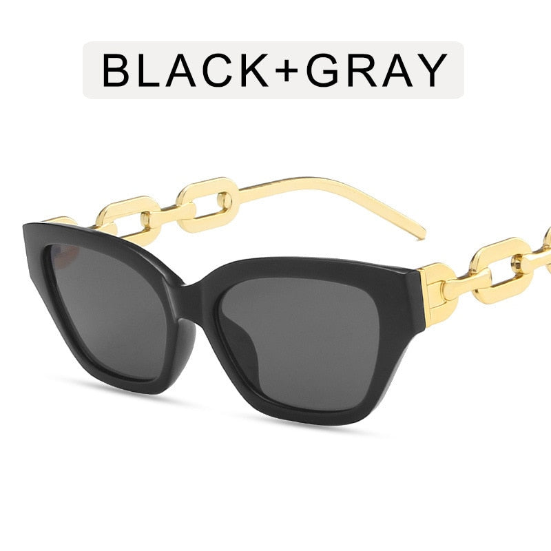 Vintage Cat Eye Sunglasses Women 2022 Trend New Fashion Small Metal Chain Sunglasses Elegant Eyeglasses Fashion Black Shades - Executive-Skincare