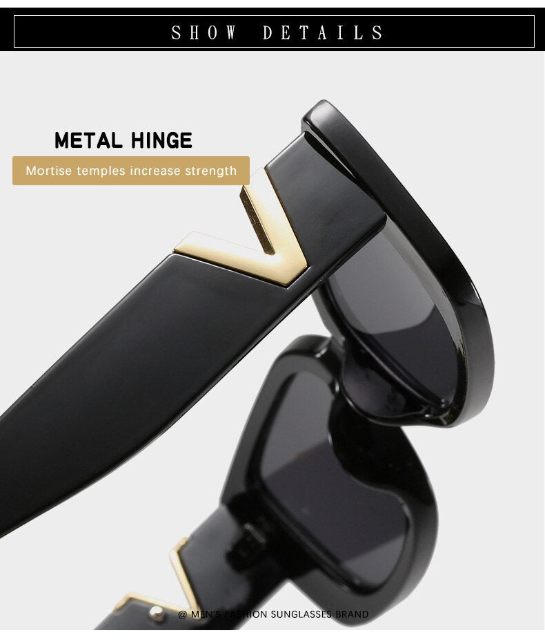 Retro Cat eyt Frame Sunglasses Women 2022 Luxury V Sun Glasses Men Fashion Rectangle Jelly Sunglasses with Metal Hinges UV400 - Executive-Skincare