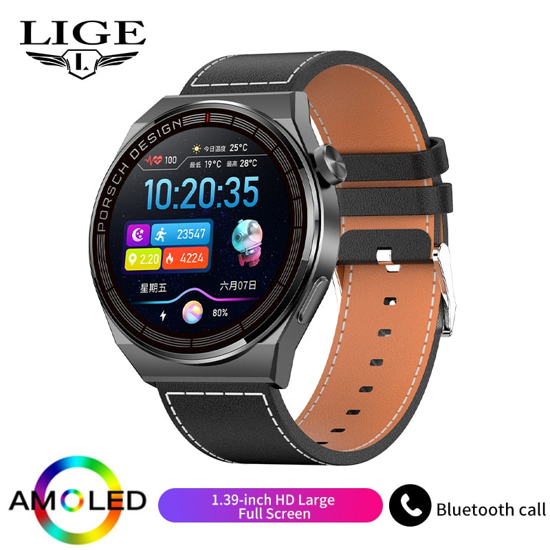 LIGE New Smart Watch Men AMOLED 390*390 HD Screen Always Display Time Fitness Bracelet Waterproof Stainless Steel Smartwatch Men - Executive-Skincare