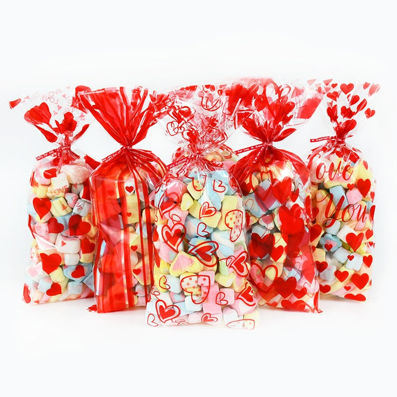 60pcs/lot Red Heart Love Design Candy Bag Plastic Transparent Cellophone Gift Bags For Valentine&#39;s Day Wedding Party Decoration - Executive-Skincare