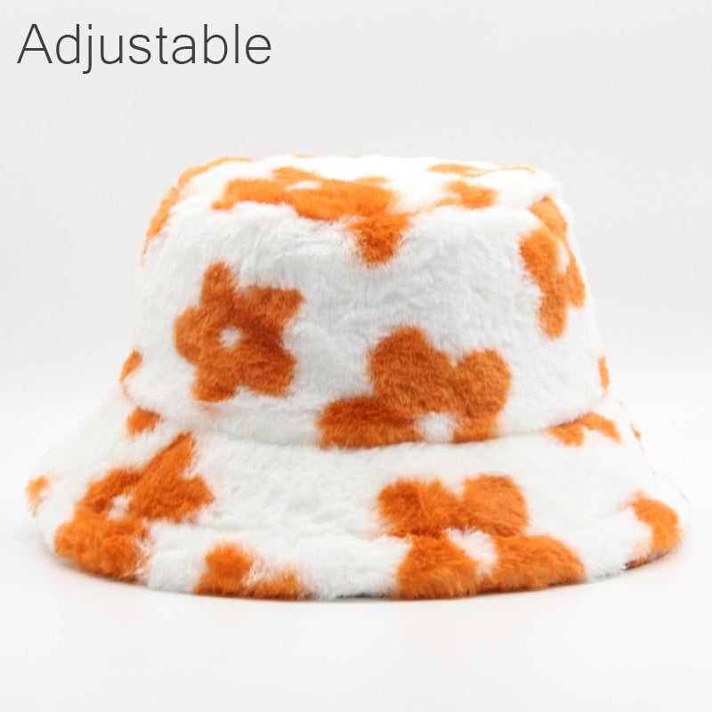 Winter Cow Leopard Faux Fur Fluffy Bucket Hats Women Outdoor Warm Sun Hat Soft Velvet Furry Fisherman Cap Girl Fashion Panama - Executive-Skincare