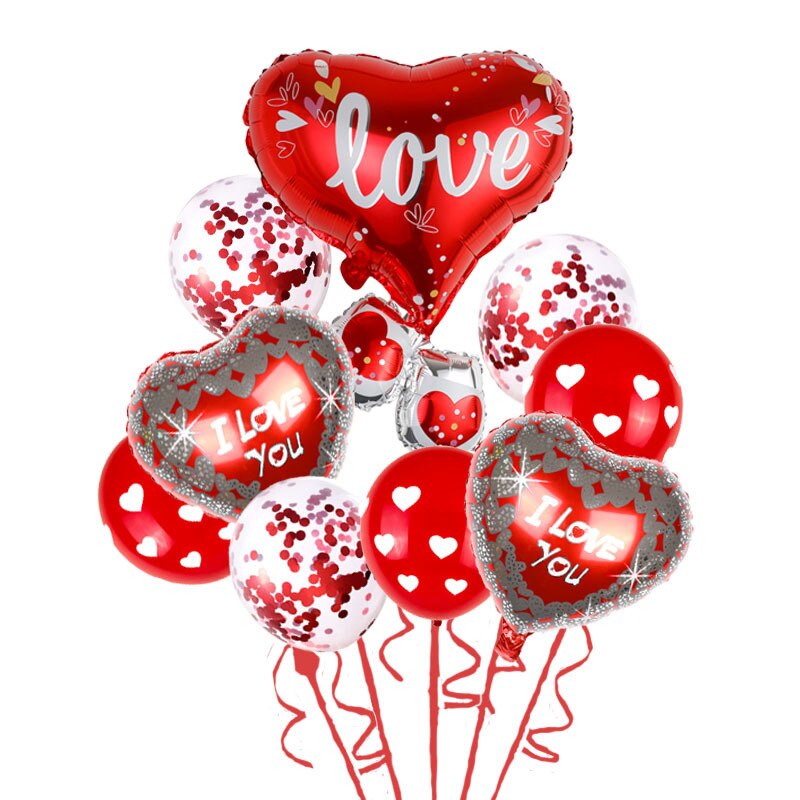 9Pcs Red Heart Love Foil Balloon Kit for Valentine&#39;s Day/Wedding Mariage Party Decorations I Love You Kiss Lips Ballons - Executive-Skincare