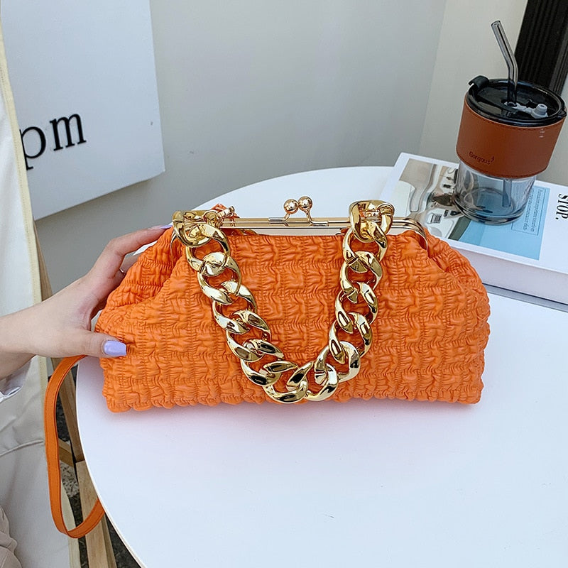 Luxury Designer Clip Crossbody Bags For Women 2022 Handbag Evening Clutches With Thick Chain Ladies Messenger Bag Female Purse - Executive-Skincare