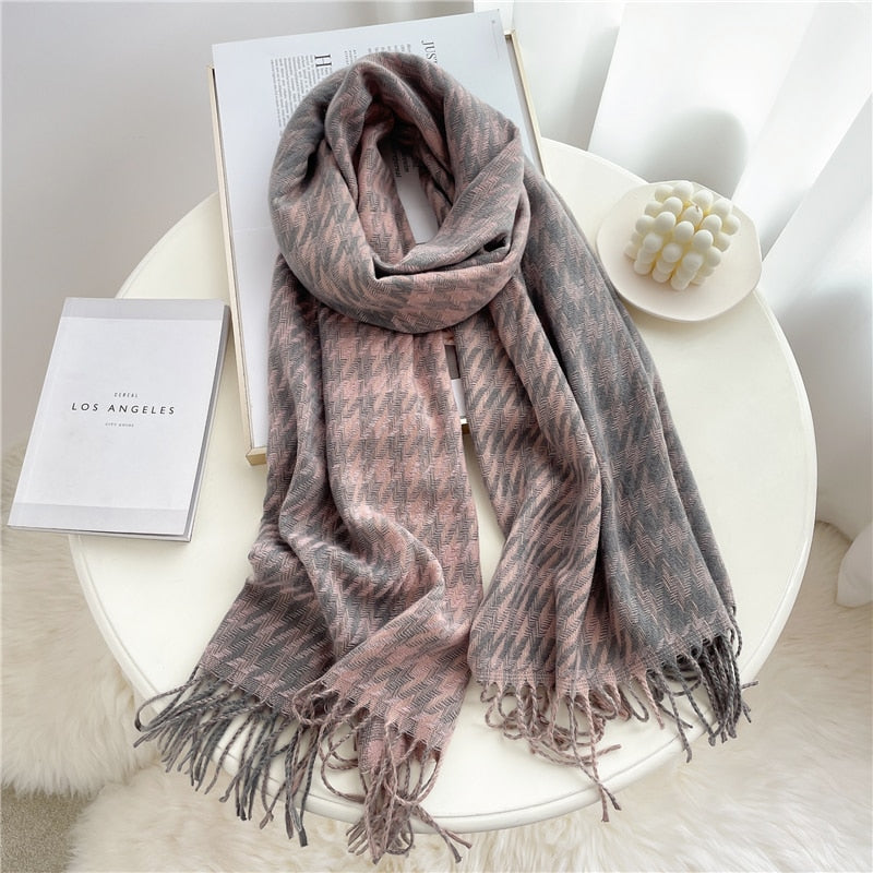 Luxury Plaid Scarf Winter Warm Cashmere Women Long Pashmina Foulard Female Scarves Lady Tassel Shawl Wraps 2022 Design New - Executive-Skincare