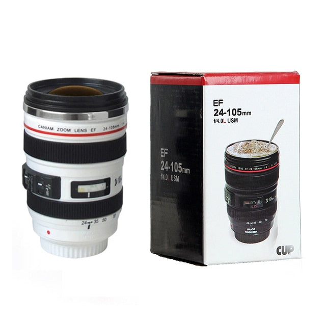 Stainless Steel Camera EF24-105mm Coffee Lens Mug White Black Coffee Mugs Creative Gift Coffee Cups canecas tazas vaso caf - Executive-Skincare