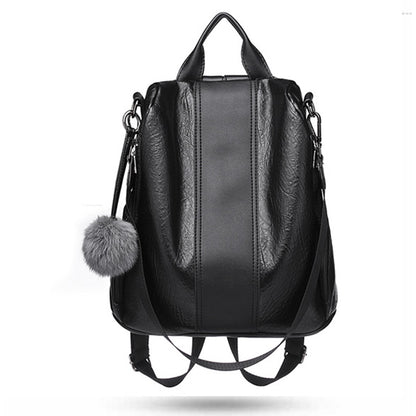 Female Anti-theft Backpack Classic PU Leather Solid Color Backpack Canta Fashion Shoulder Bag Large Capacity School Shoulder Bag - Executive-Skincare