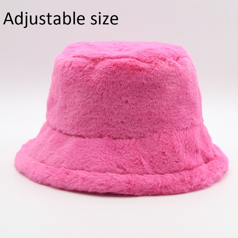 Winter Cow Leopard Faux Fur Fluffy Bucket Hats Women Outdoor Warm Sun Hat Soft Velvet Furry Fisherman Cap Girl Fashion Panama - Executive-Skincare