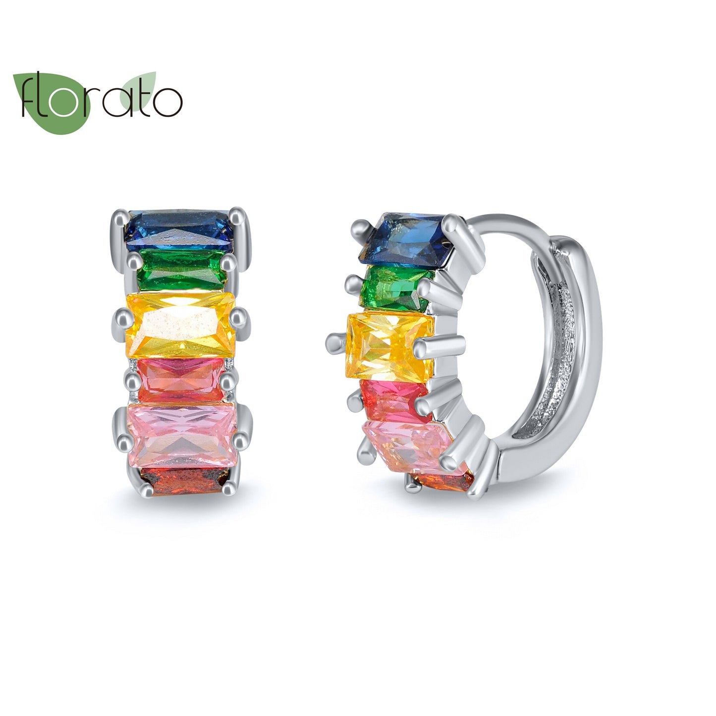 Vibrant Multicolour CZ Crystal Hoop Earrings in 925 Sterling Silver - Luxurious Gift for Her