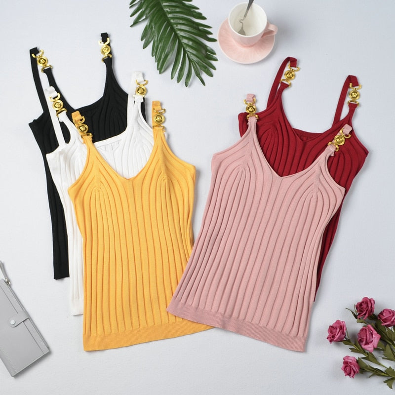 V-neck Halter Sweet Camisole Top 2021 Summer Women Sexy off-Shoulder Solid Color Sleeveless Camis Women&#39;s Clothing Tanks Tops - Executive-Skincare