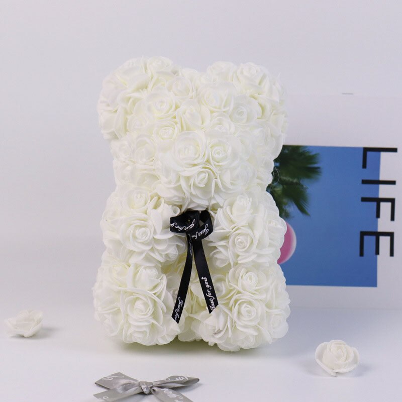 25cm Simulated Rose Bear Happy Valentine&#39;s Day Decor For Home Girls Favor Valentine&#39;s Day Gifts Wedding Party Pendants Ornaments - Executive-Skincare