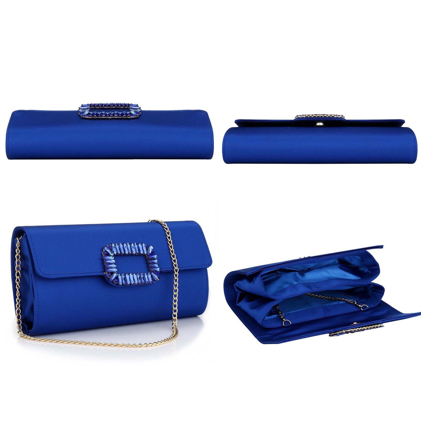 Satin Polyester Evening Clutches And Purse Women Vintage High Quality Rhinestone Box Bag Clutch With Chain Party Shoulder Bags - Executive-Skincare