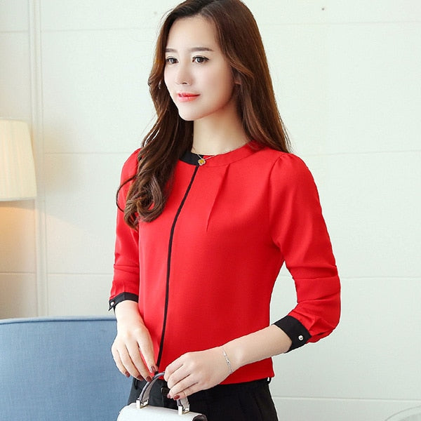 Chiffon Women Blouse Shirt New Long Sleeve Red Women&#39;s Clothing Office Lady Blouse Women&#39;s Tops Ladies&#39; Shirt Blusas A91 30 - Executive-Skincare