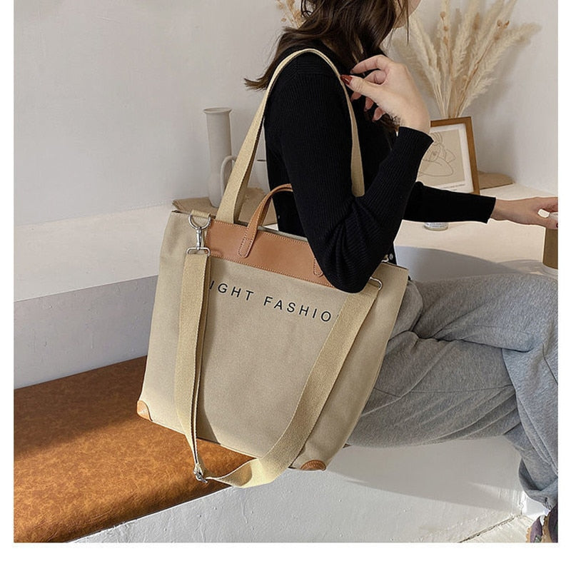 Korean Handbag Leisure Commuting Shoulder Bag Women&#39;s Big Bag Ins New Fashion Women&#39;s Messenger Canvas Tote Bag - Executive-Skincare