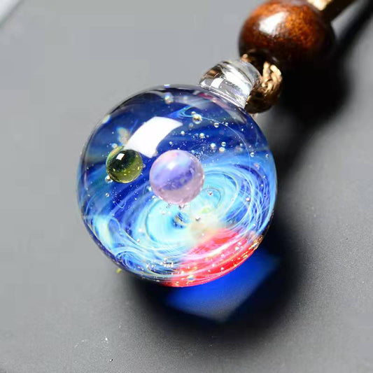 BOEYCJR Universe Glass Bead Planets Pendant Necklace Galaxy Rope Chain Solar System Design Necklace for Women - Executive-Skincare