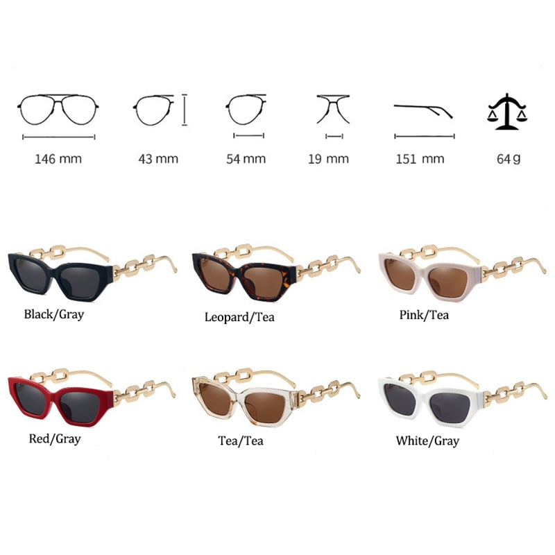 Vintage Cat Eye Sunglasses Women 2022 Trend New Fashion Small Metal Chain Sunglasses Elegant Eyeglasses Fashion Black Shades - Executive-Skincare