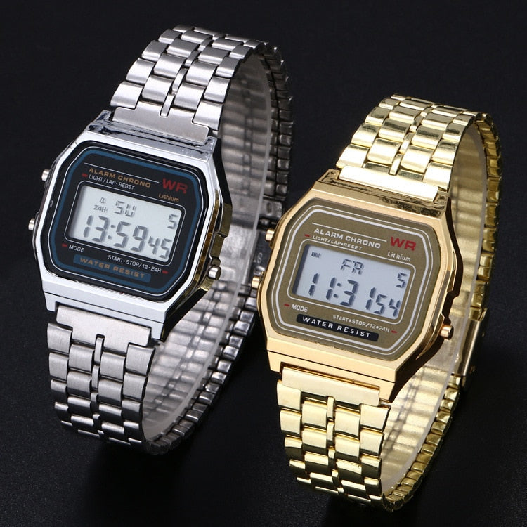 PCV/F91W Steel Strap Watch LED Digital Watch Square Women Watches Vintage Sports Military Watches Electronic Wrist Band Clock - Executive-Skincare