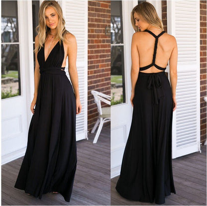 Formal Dress Women Elegant Evening Long Deep V Halter Dress Convertible Multi Way Wrap Maxi Grecian Dresses Wedding Party Dress - Executive-Skincare